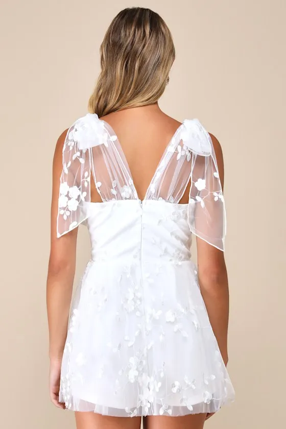 Precious Whimsy White Mesh Embroidered Tie-Strap Skort Romper sold by Lulus product image thumbnail 2