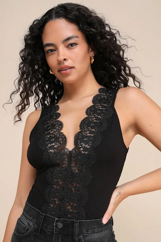 Ravalli Black Lace Ribbed Sleeveless Bodysuit sold by Lulus product image thumbnail 2