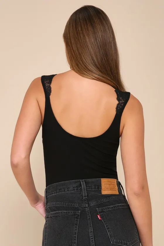 Ravalli Black Lace Ribbed Sleeveless Bodysuit sold by Lulus product image thumbnail 3