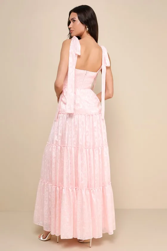 Picturesque Allure Blush Pink Jacquard Tie-Strap Maxi Dress sold by Lulus product image thumbnail 2