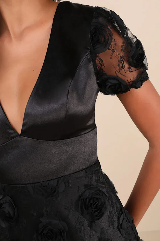 Gorgeous Elevation Black Lace Rosette Puff Sleeve Midi Dress sold by Lulus product image thumbnail 3