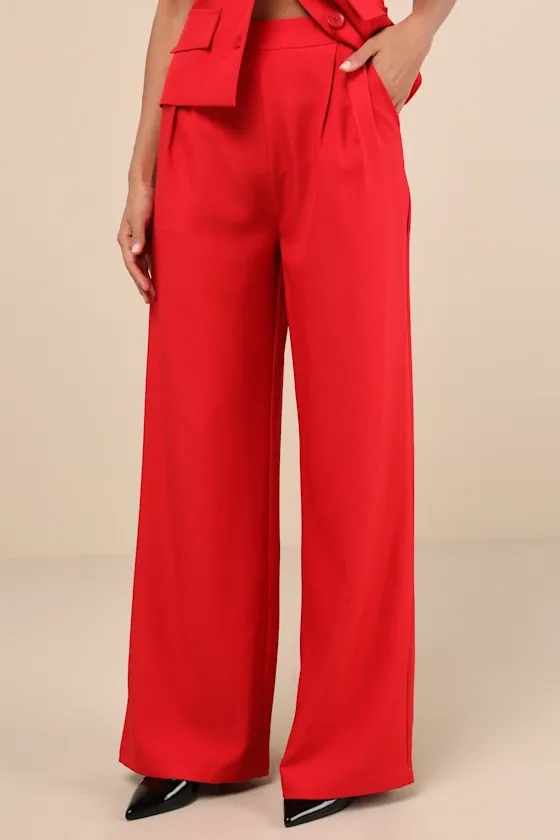Anastasia Red Wide-Leg High-Rise Trouser Pants sold by Lulus product image thumbnail 2