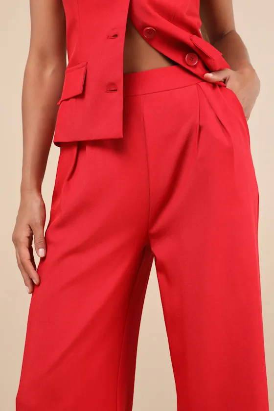 Anastasia Red Wide-Leg High-Rise Trouser Pants sold by Lulus product image thumbnail 4