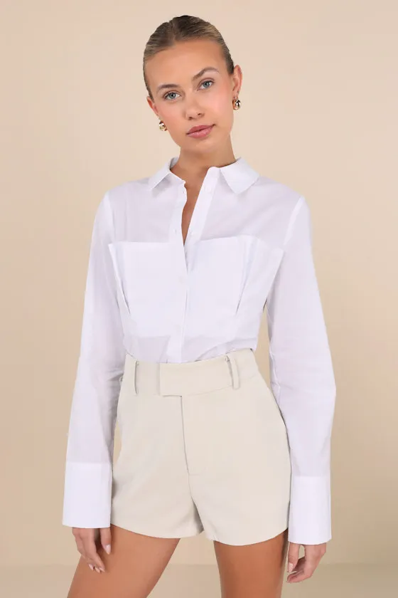 Classic Moment Beige Twill High-Rise Shorts sold by Lulus