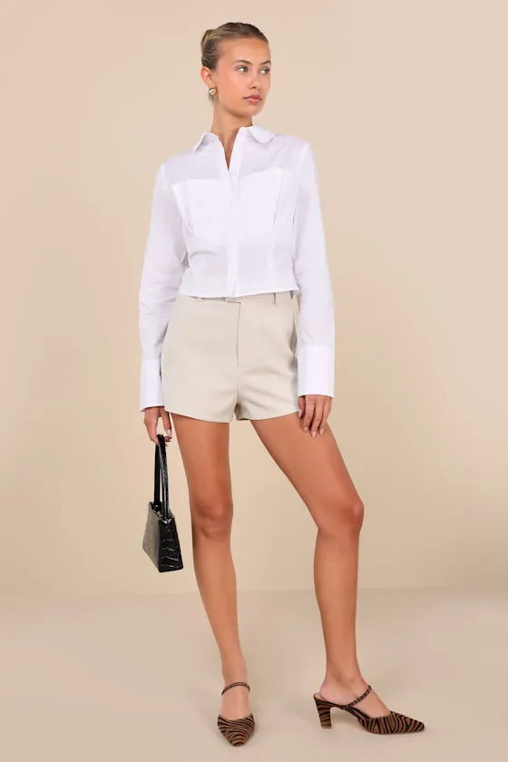 Classic Moment Beige Twill High-Rise Shorts sold by Lulus product image thumbnail 4