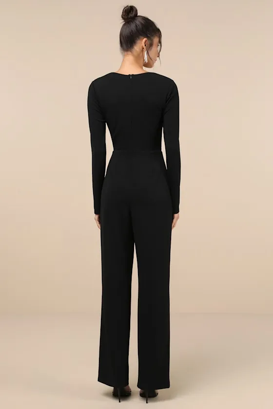 Luxe Chicness Black Long Sleeve Straight Leg Jumpsuit sold by Lulus product image thumbnail 2