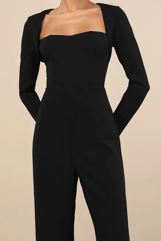 Luxe Chicness Black Long Sleeve Straight Leg Jumpsuit sold by Lulus product image thumbnail 3