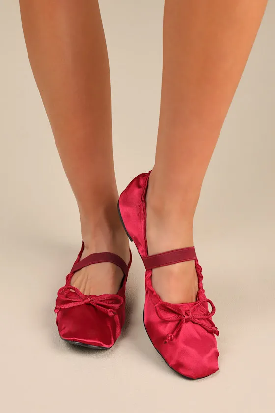 Callinda Red Satin Bow Ballet Flats sold by Lulus product image thumbnail 2