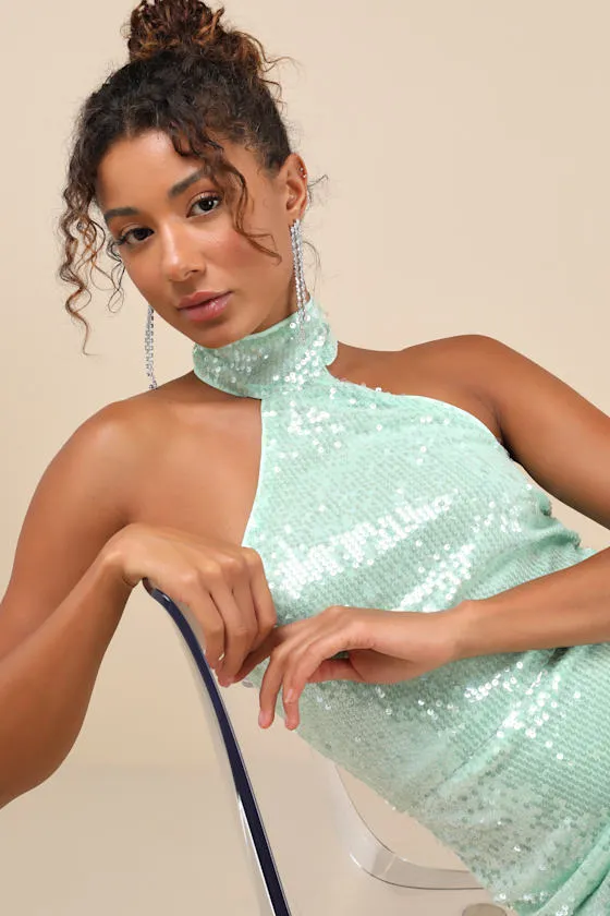Sensational Purpose Mint Sequin Halter Tulip Mini Dress sold by Lulus product image thumbnail 2
