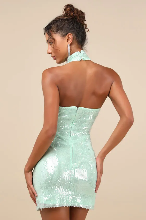 Sensational Purpose Mint Sequin Halter Tulip Mini Dress sold by Lulus product image thumbnail 3