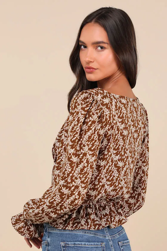 Autumn Blossom Brown Floral Button-Front Long Sleeve Top sold by Lulus product image thumbnail 2
