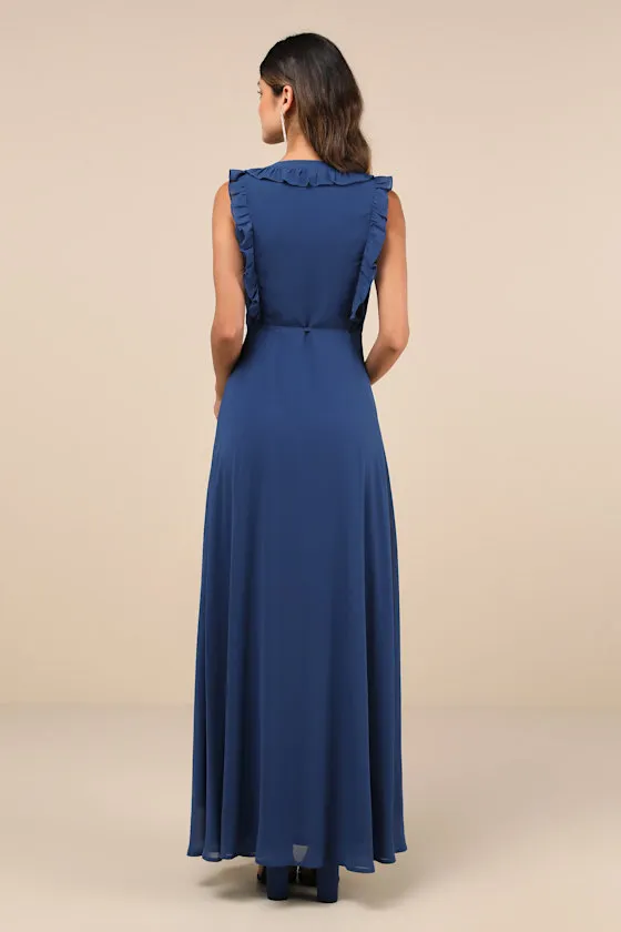 Major Elegance Blue Sleeveless Ruffled Wrap Maxi Dress sold by Lulus product image thumbnail 2