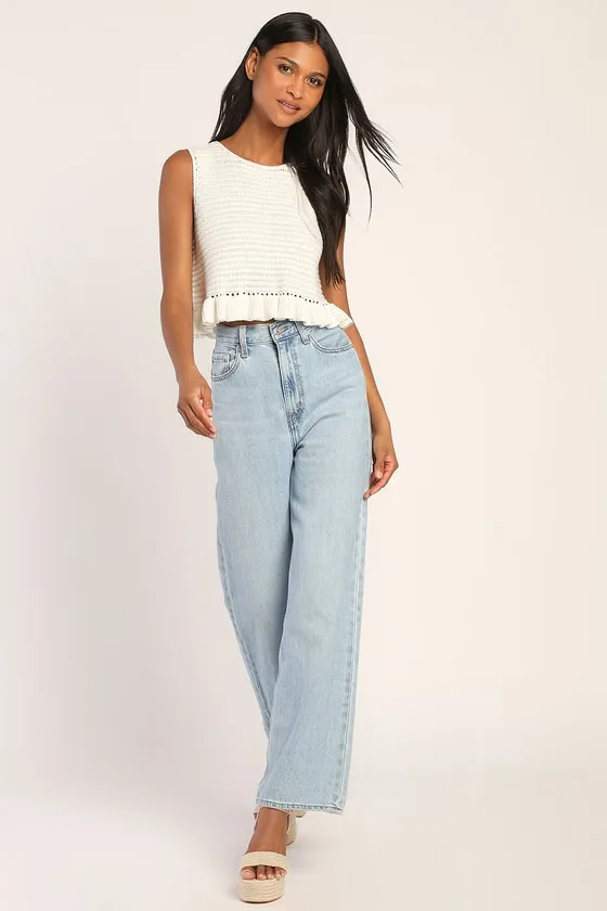 Flouncin' Around Ivory Cropped Ruffled Sweater Tank sold by Lulus product image thumbnail 3