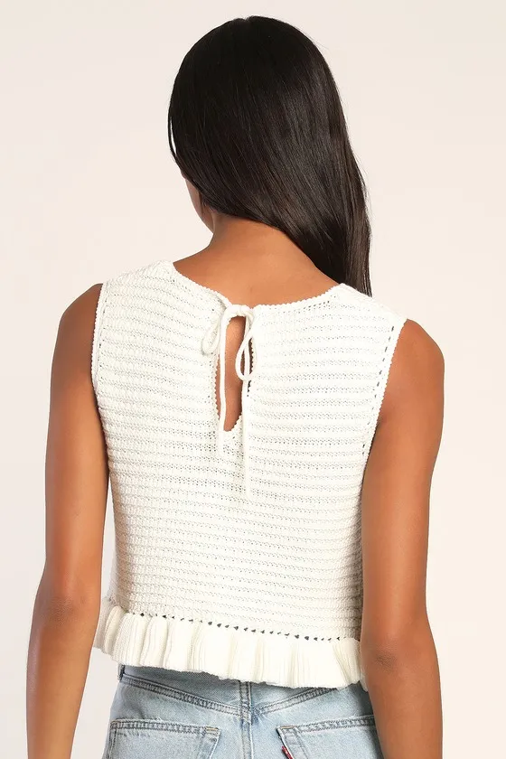 Flouncin' Around Ivory Cropped Ruffled Sweater Tank sold by Lulus product image thumbnail 4