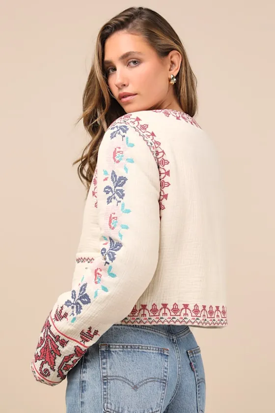 Detailed Sweetie Beige Embroidered Collarless Jacket sold by Lulus product image thumbnail 3