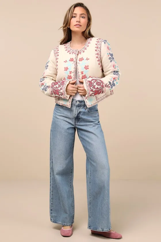 Detailed Sweetie Beige Embroidered Collarless Jacket sold by Lulus product image thumbnail 4