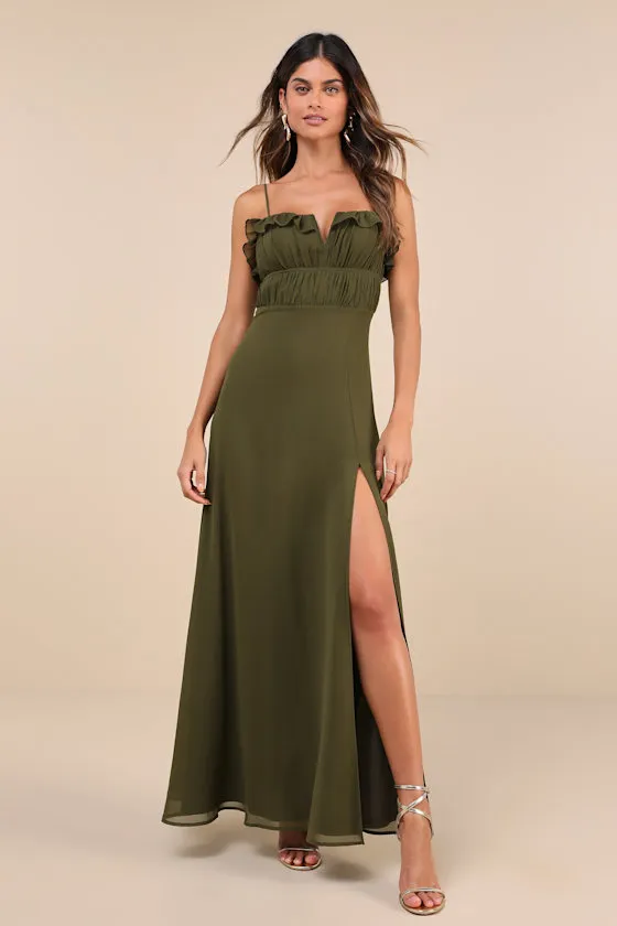 Exemplary Beauty Olive Green Sleeveless Tie-Back Maxi Dress sold by Lulus