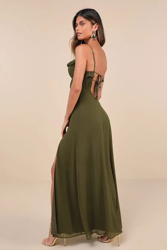 Exemplary Beauty Olive Green Sleeveless Tie-Back Maxi Dress sold by Lulus product image thumbnail 2