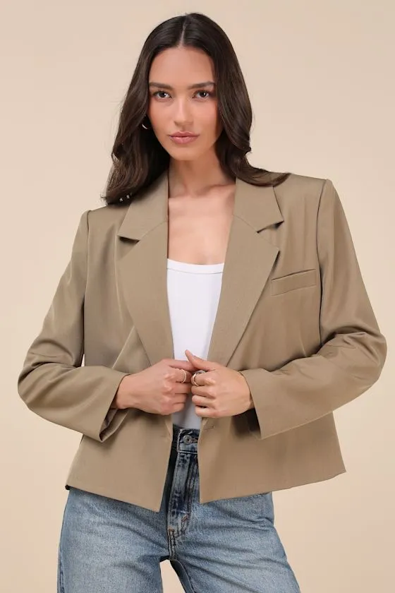 Suave Presence Tan Cropped Blazer sold by Lulus product image thumbnail 2