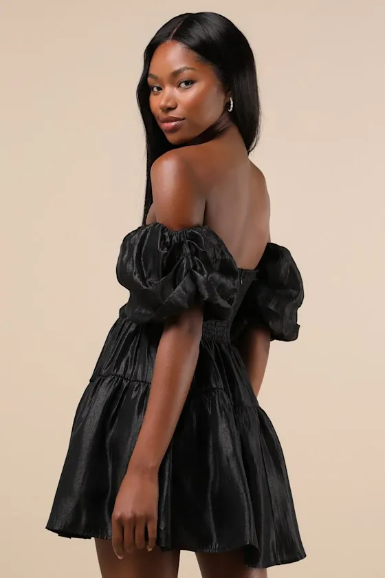Impressively Delightful Black Tiered Off-the-Shoulder Mini Dress sold by Lulus product image thumbnail 2