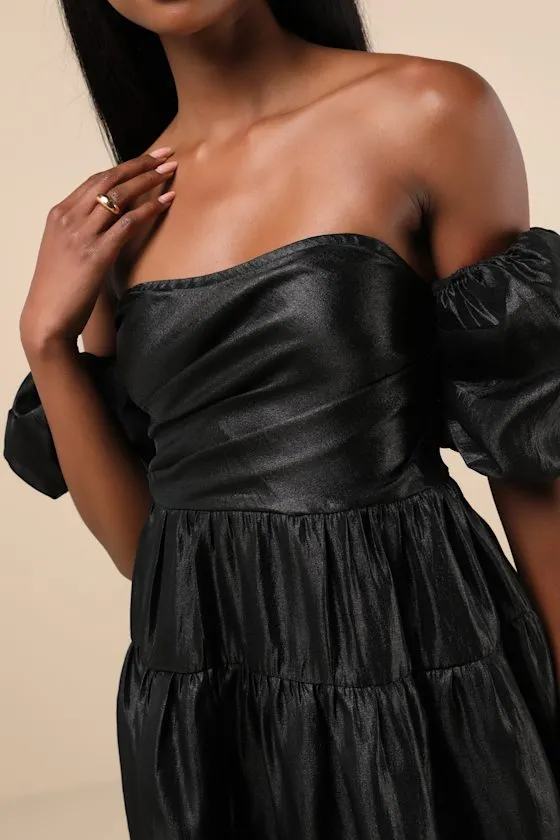 Impressively Delightful Black Tiered Off-the-Shoulder Mini Dress sold by Lulus product image thumbnail 4