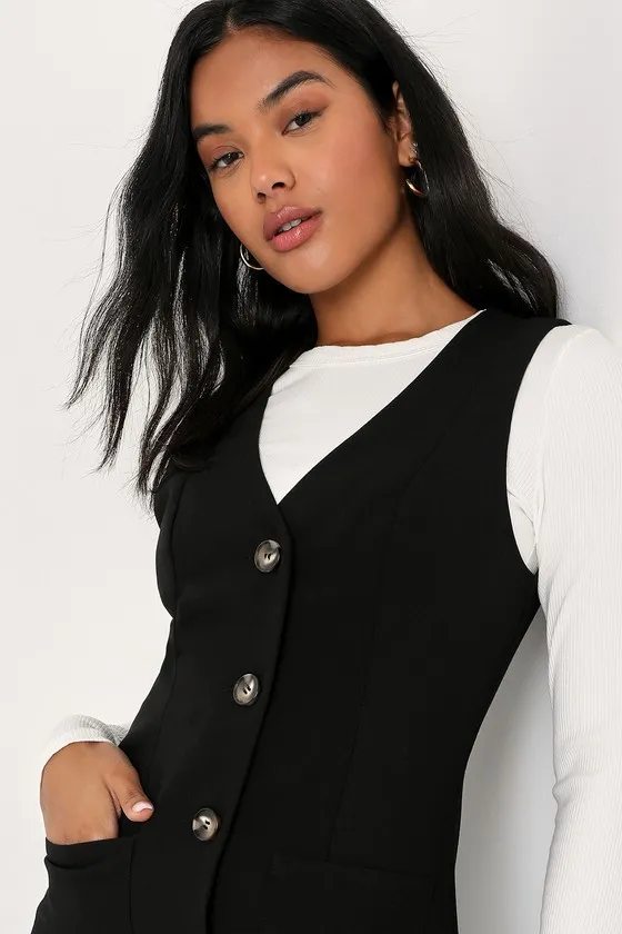 City Aesthetic Black Sleeveless Button-Up Mini Dress sold by Lulus product image thumbnail 3