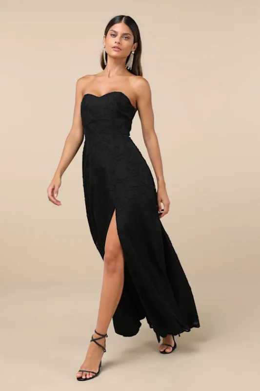 Garden of Romance Black Floral Burnout Strapless Maxi Dress sold by Lulus