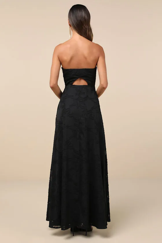 Garden of Romance Black Floral Burnout Strapless Maxi Dress sold by Lulus product image thumbnail 2