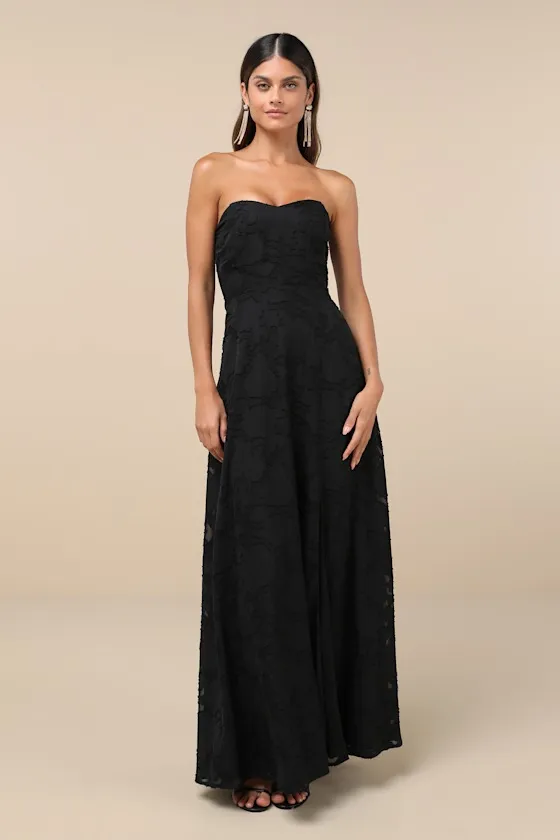 Garden of Romance Black Floral Burnout Strapless Maxi Dress sold by Lulus product image thumbnail 3
