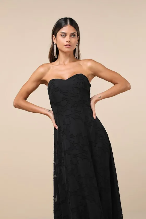 Garden of Romance Black Floral Burnout Strapless Maxi Dress sold by Lulus product image thumbnail 4