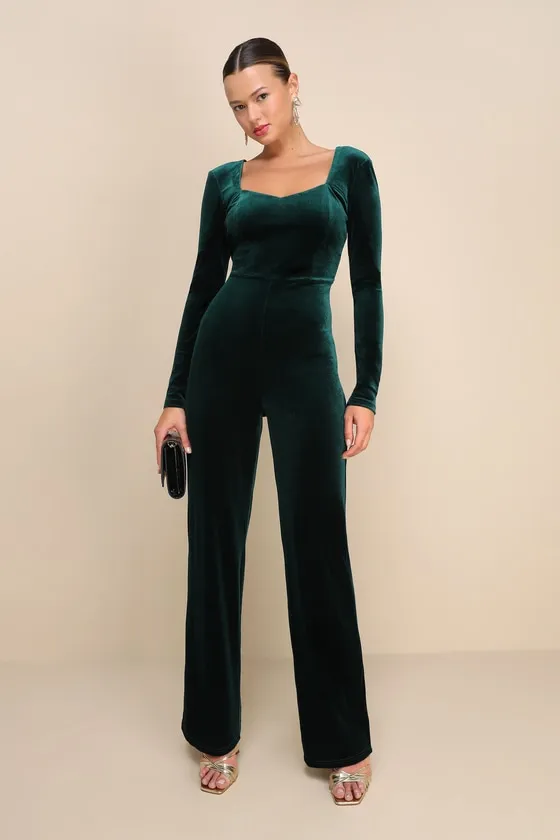 Instant Stunner Emerald Green Velvet Backless Jumpsuit sold by Lulus product image thumbnail 2