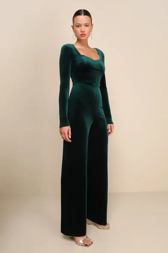 Instant Stunner Emerald Green Velvet Backless Jumpsuit sold by Lulus product image thumbnail 3