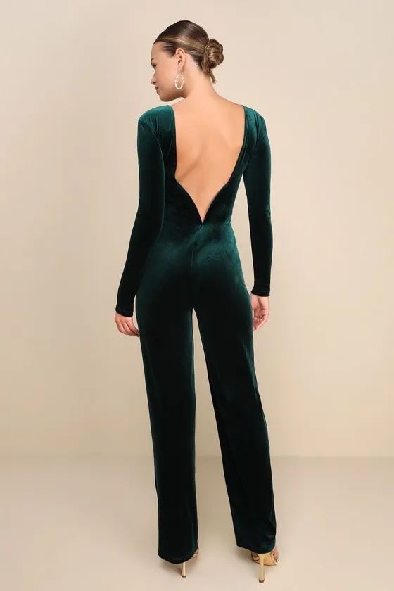 Instant Stunner Emerald Green Velvet Backless Jumpsuit sold by Lulus product image thumbnail 4