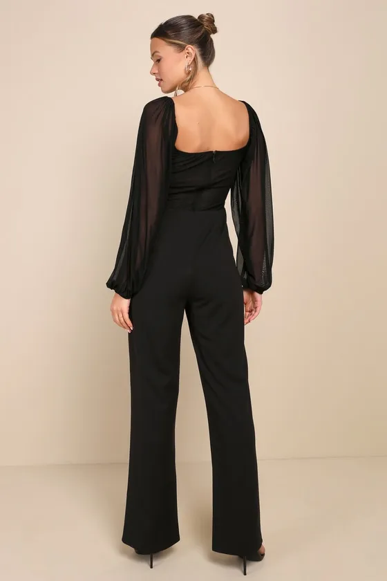Instant Attraction Black Mesh Lace Long Sleeve Bustier Jumpsuit sold by Lulus product image thumbnail 2