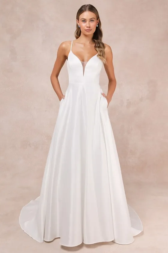 Exceptional Passion White Satin Cutout Maxi Dress With Pockets sold by Lulus