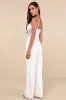 Perfectly Sultry White Sheer Mesh Bustier Wide-Leg Jumpsuit sold by Lulus