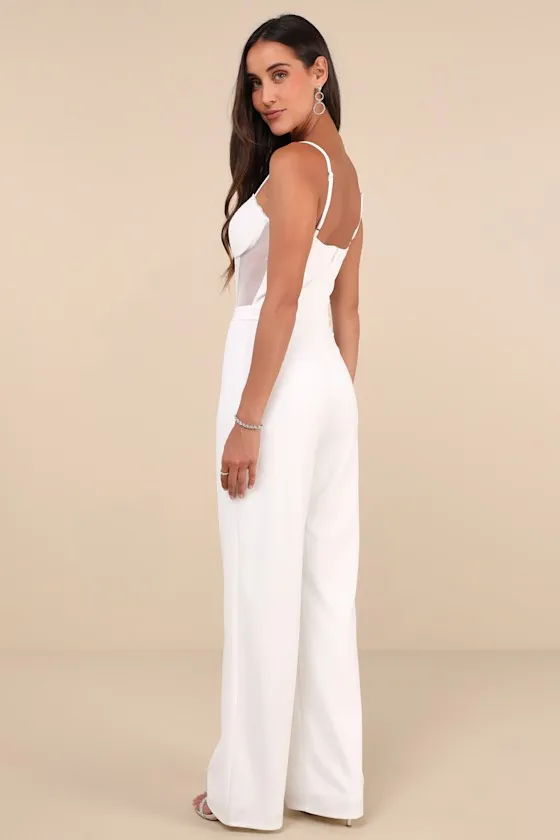 Perfectly Sultry White Sheer Mesh Bustier Wide-Leg Jumpsuit sold by Lulus product image thumbnail 2