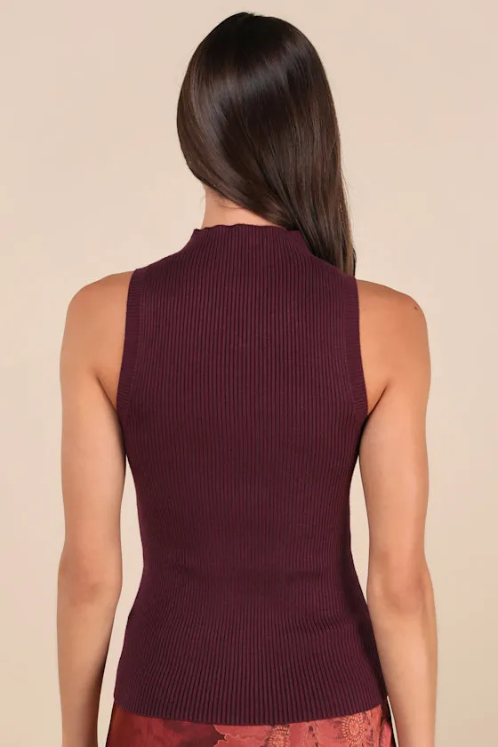 Seasonal Sophistication Plum Ribbed Mock Neck Sweater Tank Top sold by Lulus product image thumbnail 2