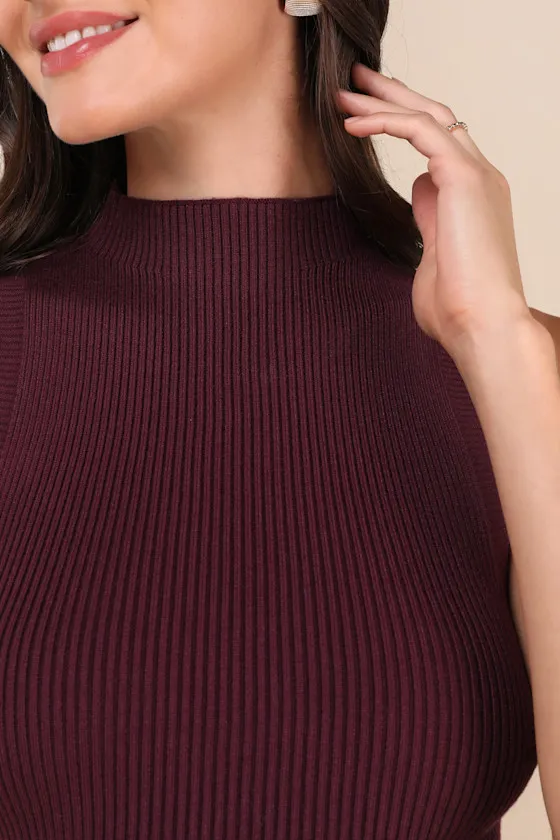 Seasonal Sophistication Plum Ribbed Mock Neck Sweater Tank Top sold by Lulus product image thumbnail 4