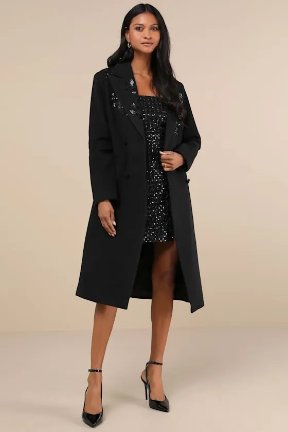Sophisticated Weather Black Sequin Coat sold by Lulus