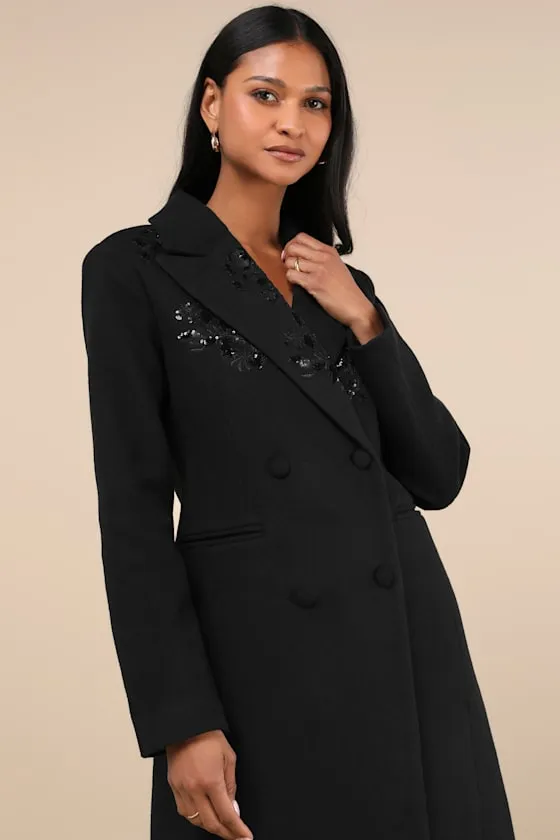 Sophisticated Weather Black Sequin Coat sold by Lulus product image thumbnail 2