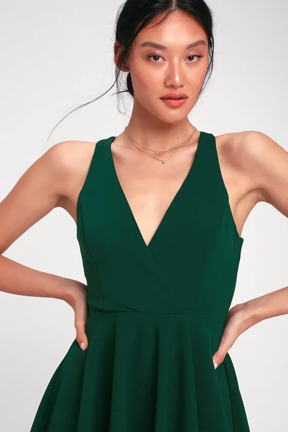 Wonder Whirl Dark Green Twist Back Skater Dress sold by Lulus product image thumbnail 4