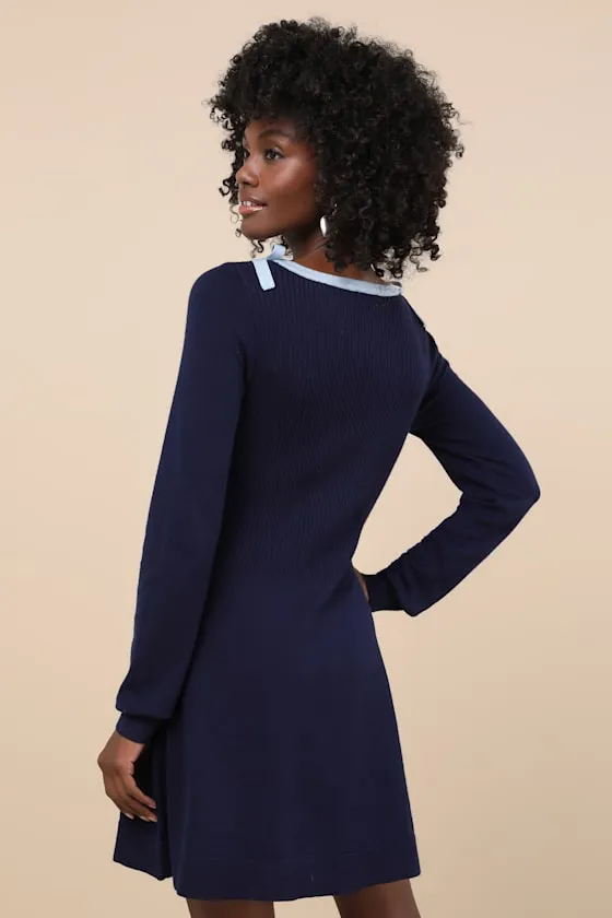 Perfect Outcome Navy Long Sleeve Sweater Mini Dress sold by Lulus product image thumbnail 3