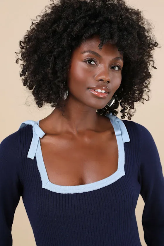 Perfect Outcome Navy Long Sleeve Sweater Mini Dress sold by Lulus product image thumbnail 4