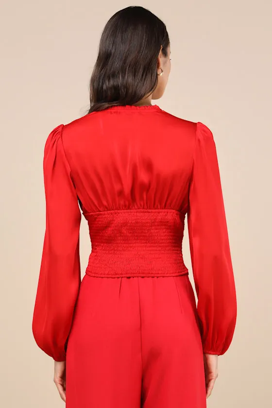 Elevated Achievement Red Balloon Sleeve Button-Front Top sold by Lulus product image thumbnail 2