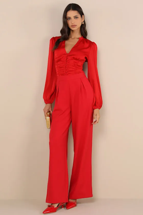 Elevated Achievement Red Balloon Sleeve Button-Front Top sold by Lulus product image thumbnail 3