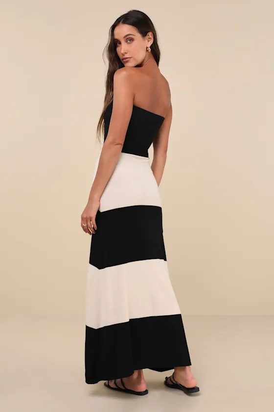 Rosalie Black and Ivory Striped Strapless Midi Sweater Dress sold by Lulus product image thumbnail 3