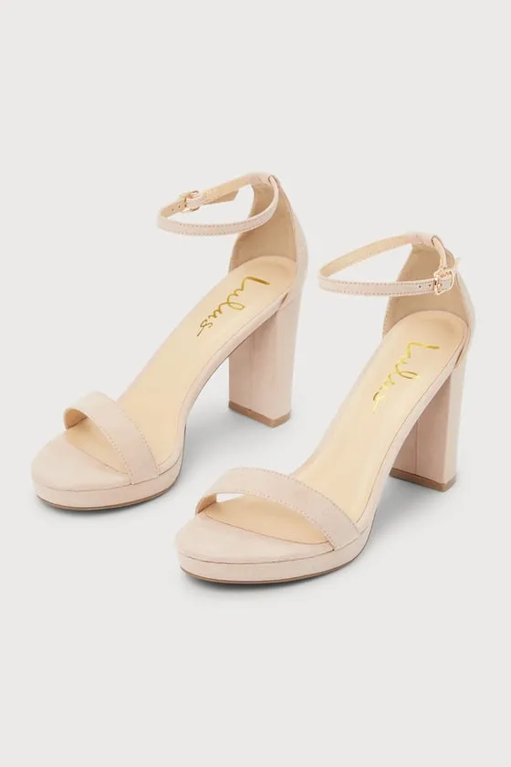 Kinsella Light Nude Suede Platform Ankle Strap High Heels sold by Lulus
