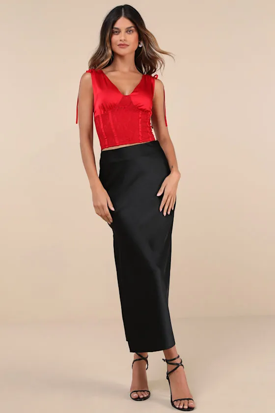Dreamily Sultry Red Satin Lace Bustier Lace-Up Tank Top sold by Lulus product image thumbnail 3