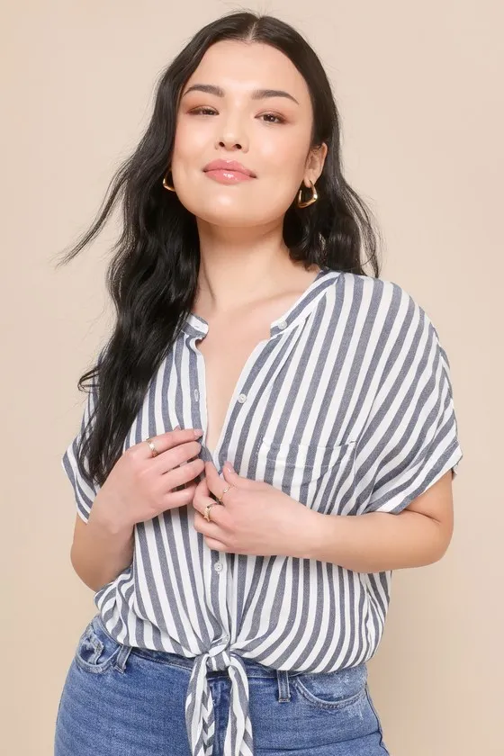 Newport Beach Grey and White Striped Top sold by Lulus product image thumbnail 2